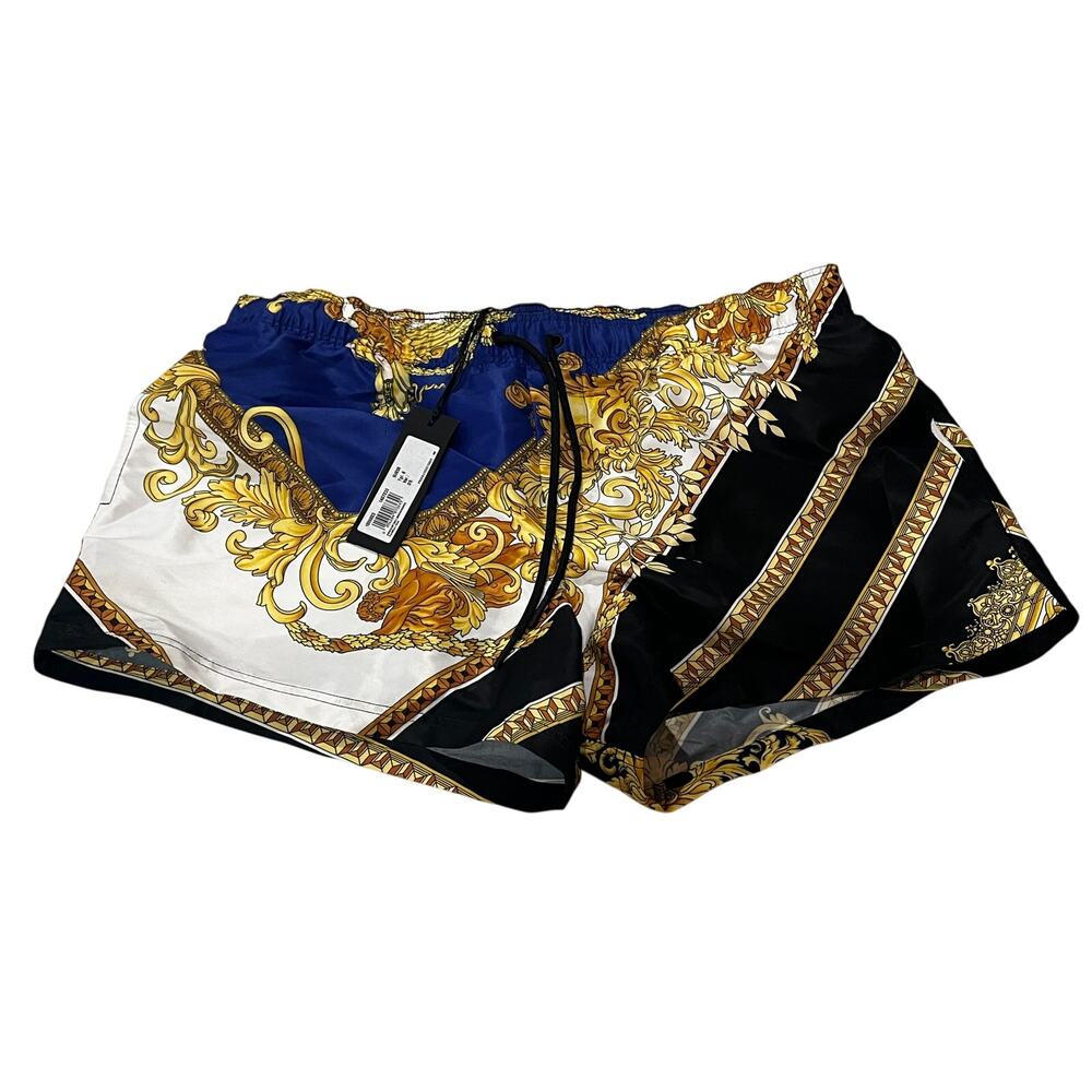 15-32 VERSACE Men's NWT $475 Barocco Swim Trunks Blue Size 6/Large